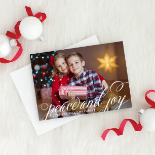 Cartes Pour Fêtes Annuelles Peace and Joy White manuscrit photo