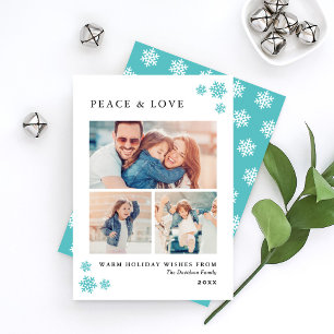 Cartes Pour Fêtes Annuelles Peace and Love Elegant Turquoise Blue Photo Collag