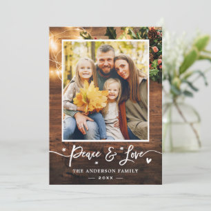 Cartes Pour Fêtes Annuelles Peace and Love Rustic Country String Lumières Phot