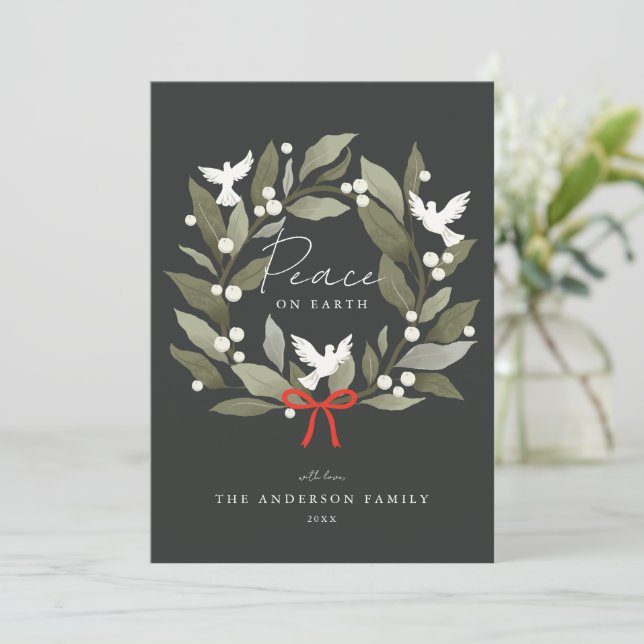 Cartes Pour Fêtes Annuelles Peace Doses et bow Joyeux Noël (Debout devant)
