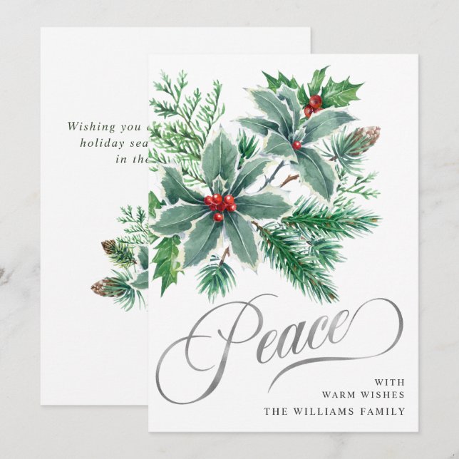 Cartes Pour Fêtes Annuelles PEACE Holly Berry Succursale Noël Salutation (Devant / Derrière)
