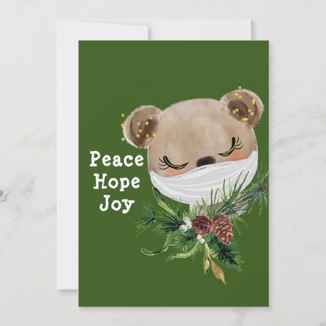 Cartes Pour Fêtes Annuelles Peace Hope Joy Ours Masqué (Devant)
