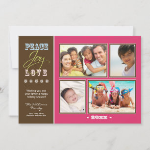 Cartes Pour Fêtes Annuelles Peace-Joy-Love Family Holiday Photocard (fuchsia)