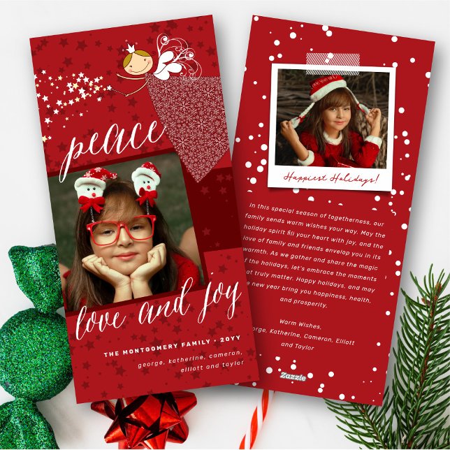 Cartes Pour Fêtes Annuelles Peace & Joy Magic Snowflakes Christmas Fairy Photo (Peace Love & Joy Whimsical Snowflakes Magic Christmas Fairy Princess Photo Holiday Card @ fat_fa_tin)
