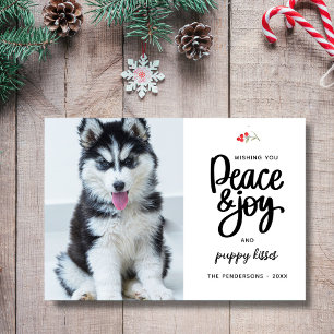 Cartes Pour Fêtes Annuelles Peace, Joy & Puppy Kisses, 2 Photos Personnalisées
