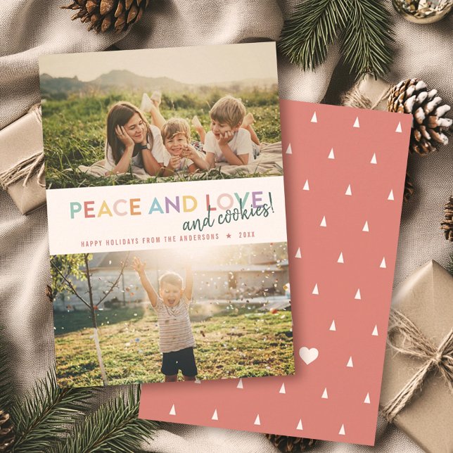 Cartes Pour Fêtes Annuelles Peace Love and Cookies Fun 2 Photo Rainbow (Créateur téléchargé)