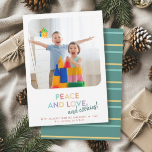 Cartes Pour Fêtes Annuelles Peace Love and Cookies Fun Bright Rainbow Holiday