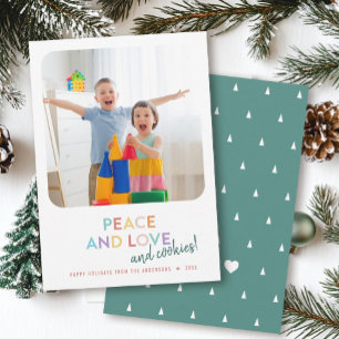 Cartes Pour Fêtes Annuelles Peace Love and Cookies Fun Bright Rainbow Trees