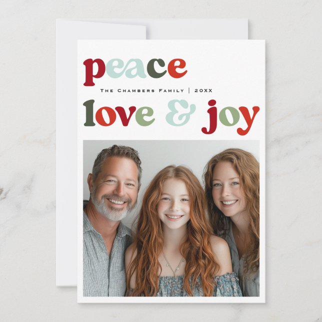 Cartes Pour Fêtes Annuelles Peace Love and Joy Christmas Holiday Design (Devant)