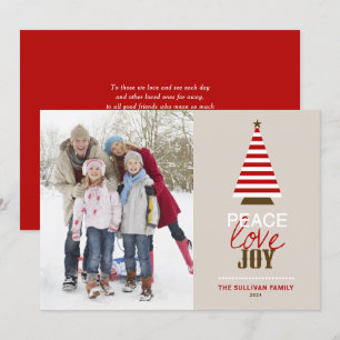 Cartes Pour Fêtes Annuelles Peace Love and Joy Christmas Tree Photo rouge