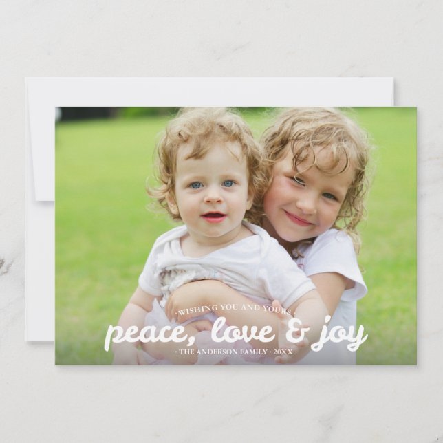 Cartes Pour Fêtes Annuelles Peace Love and Joy Holiday Photocard (Devant)