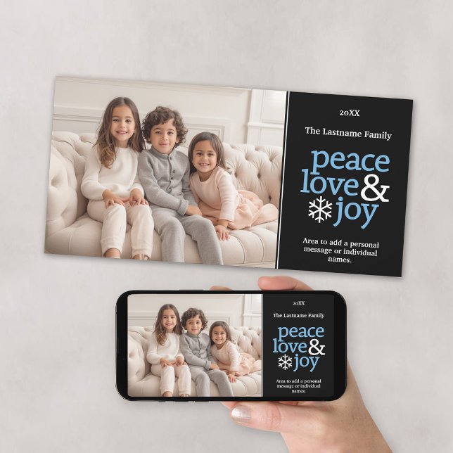 Cartes Pour Fêtes Annuelles Peace Love and Joy - Photo de Noël simple (Download this Christmas Photo Card and add it to your social media and send it electronically!)