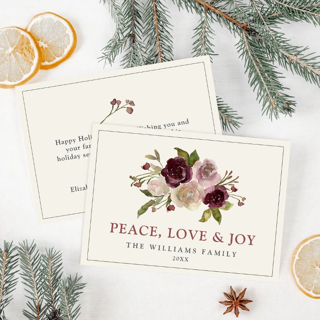 Cartes Pour Fêtes Annuelles Peace Love and Joy Winter Bouquet (Créateur téléchargé)