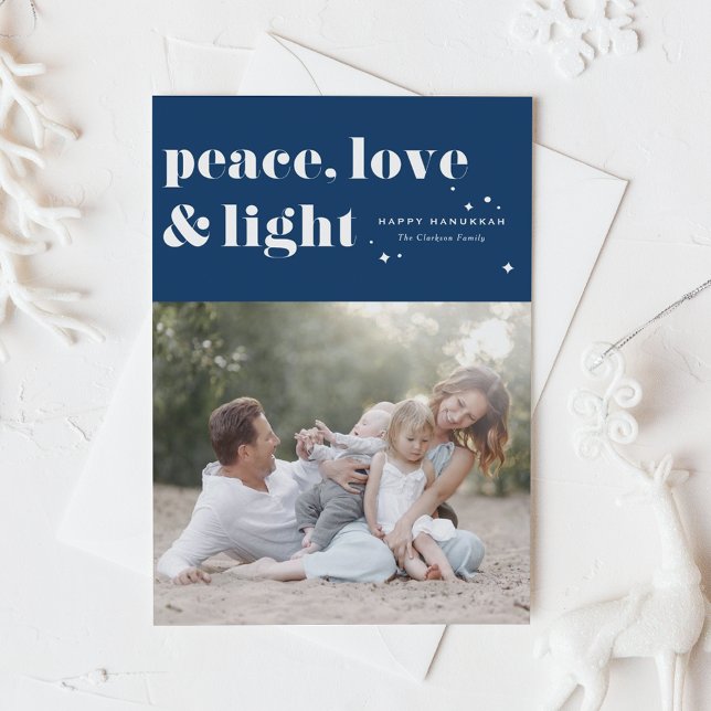 Cartes Pour Fêtes Annuelles Peace Love and Light Navy Blue Hanoukka Photo (Créateur téléchargé)