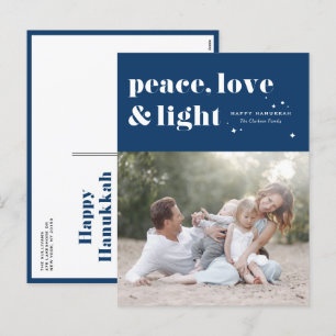 Cartes Pour Fêtes Annuelles Peace Love and Light Navy Blue Hanoukka Photo