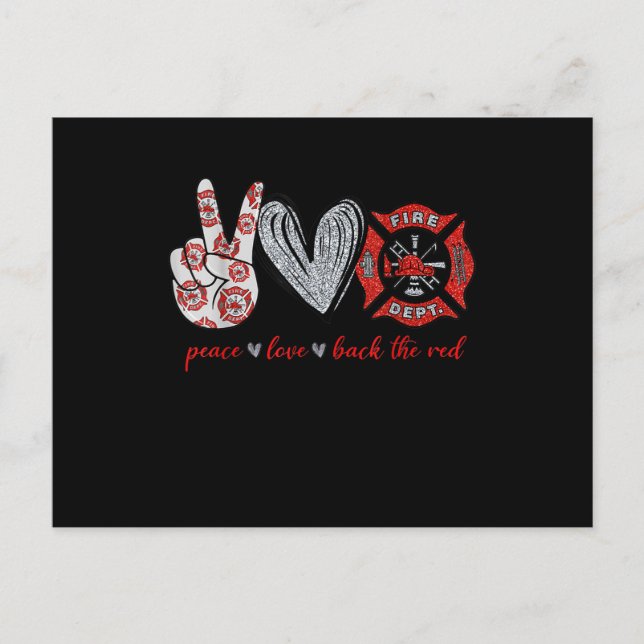 Cartes Pour Fêtes Annuelles Peace Love Back Red | Funny Firefighter Lover cade (Devant)