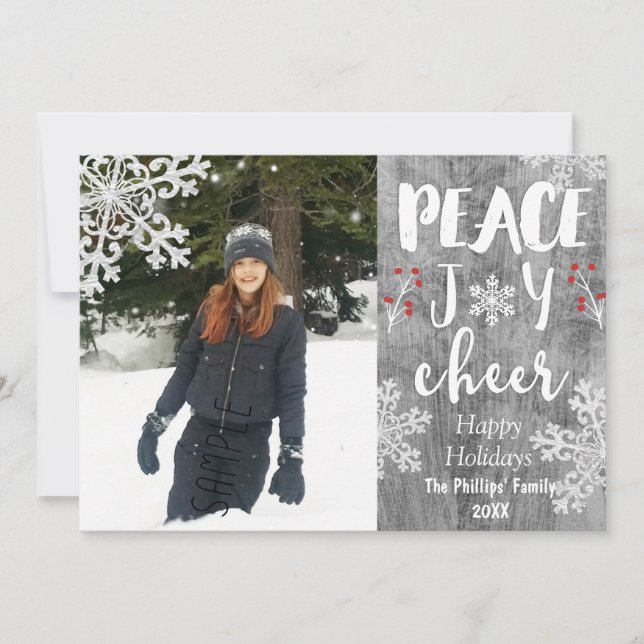Cartes Pour Fêtes Annuelles Peace Love Cheer Silver Snowflake Holiday Photo (Devant)