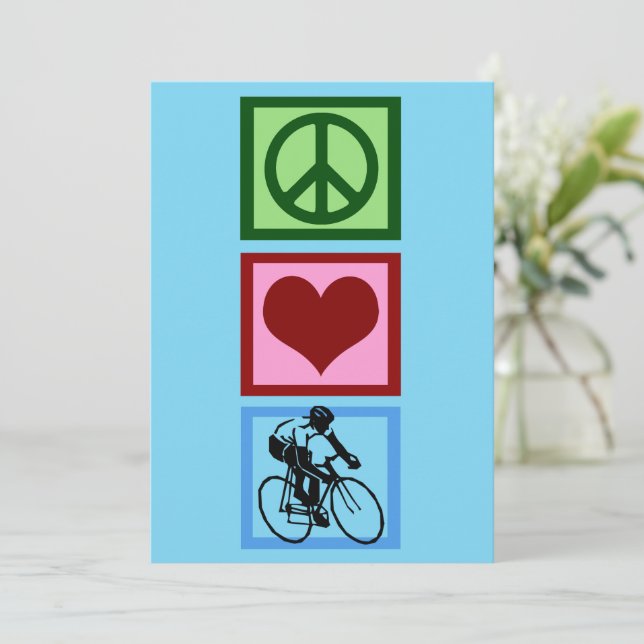 Cartes Pour Fêtes Annuelles Peace Love Cyclist Cute Blue Cyclist (Debout devant)