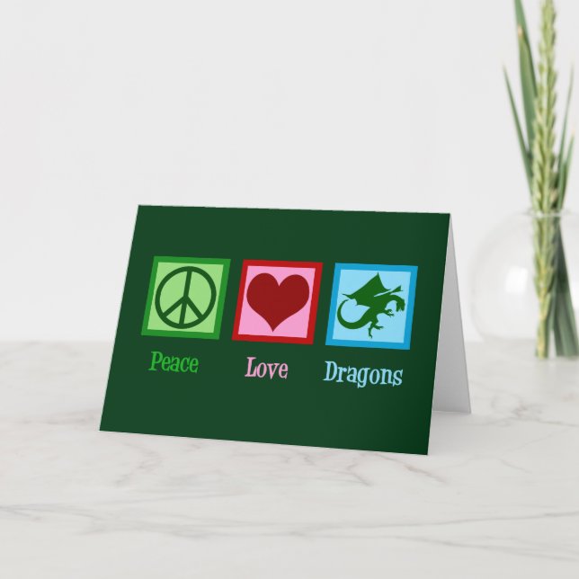 Cartes Pour Fêtes Annuelles Peace Love Dragons Imaginaire Christmas Green (Devant)