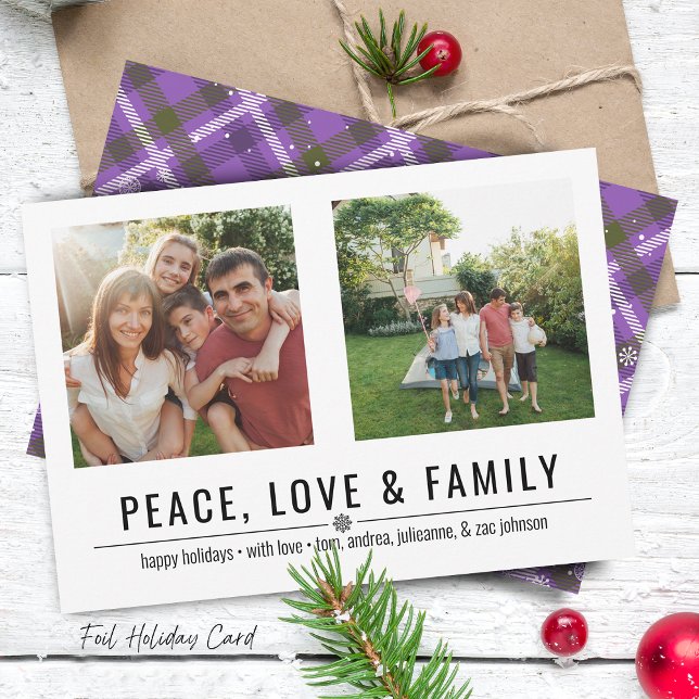 Cartes Pour Fêtes Annuelles Peace Love et Family 2 Photos (Peace Love and Family 2 Photos Holiday Card)