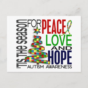 Cartes Pour Fêtes Annuelles Peace Love Hope Christmas Holiday Autisme