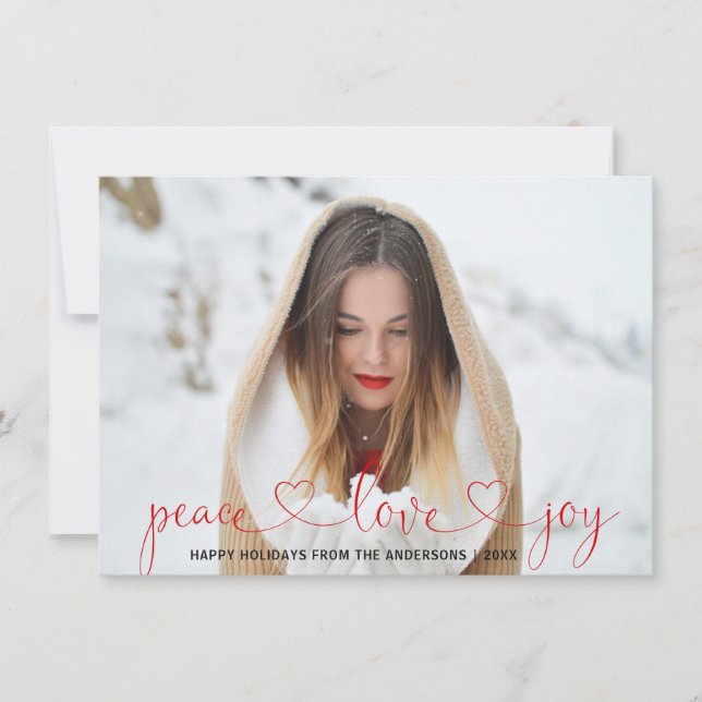 Cartes Pour Fêtes Annuelles Peace Love Jove Christmas Red Snowflakes | PHOTO (Devant)