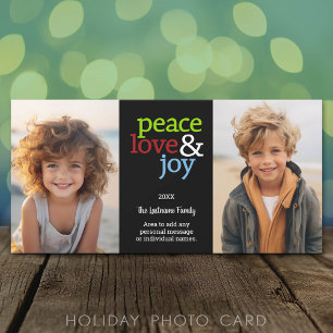 Cartes Pour Fêtes Annuelles Peace Love Joy - 2 Photo - rouge vert bleu