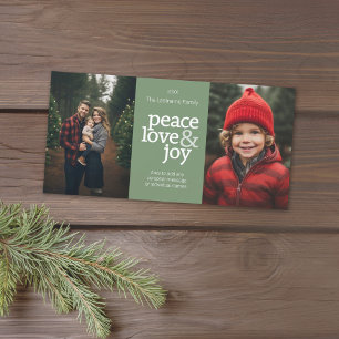 Cartes Pour Fêtes Annuelles Peace Love Joy - 2 Photos - vert pastel