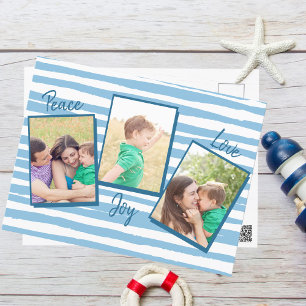 Cartes Pour Fêtes Annuelles Peace Love Joy   Aquarelle bleue 3 Photo Noël