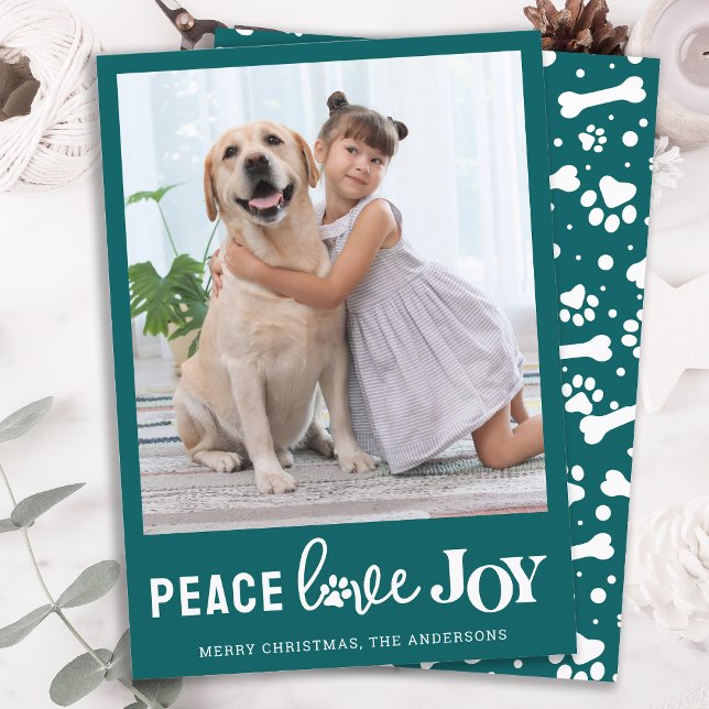 Cartes Pour Fêtes Annuelles PEACE LOVE JOY Chien personnalisé animal de compag (Créateur téléchargé)
