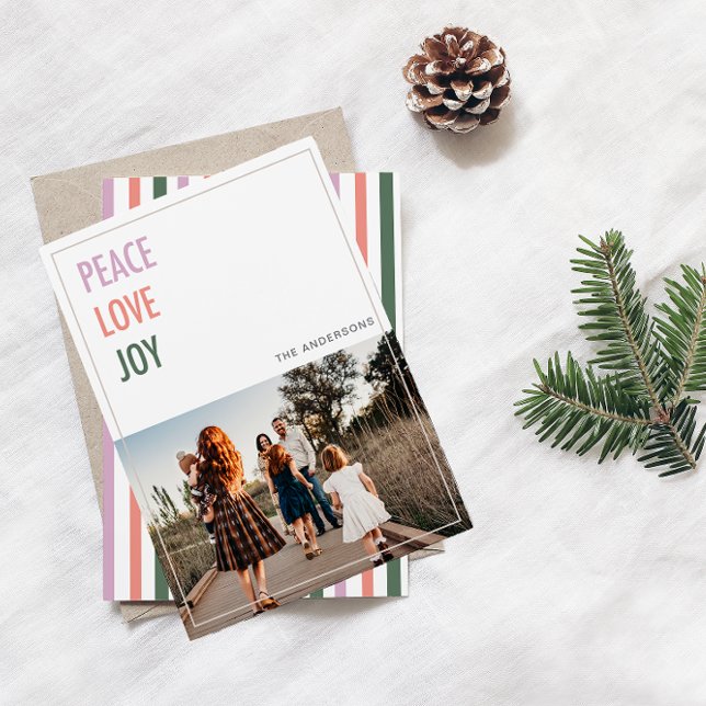 Cartes Pour Fêtes Annuelles Peace Love Joy Christmas Photo Holiday Card (Créateur téléchargé)
