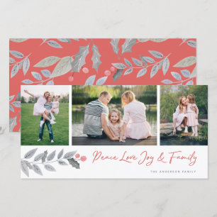 Cartes Pour Fêtes Annuelles Peace Love Joy Family Floral 3 Photo Collage