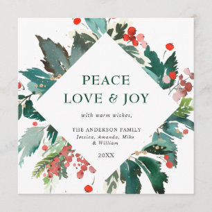 Cartes Pour Fêtes Annuelles Peace Love & Joy Festive Noël Salutation Vacances