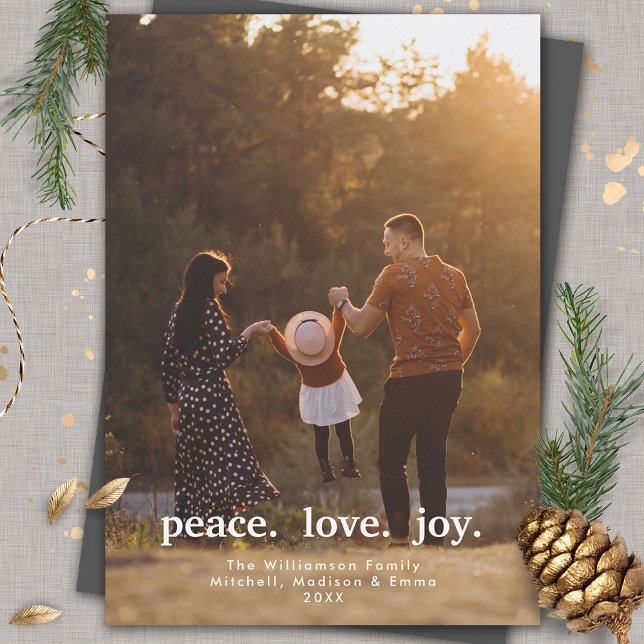 Cartes Pour Fêtes Annuelles Peace Love Joy Fête Noël Famille Photo (Créateur téléchargé)