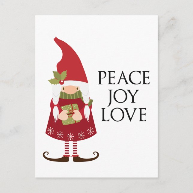 Cartes Pour Fêtes Annuelles Peace Love Joy Girl Gnome (Devant)