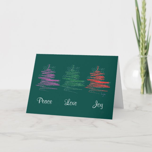 Cartes Pour Fêtes Annuelles Peace Love Joy, Holiday - Vert Moderne (Devant)