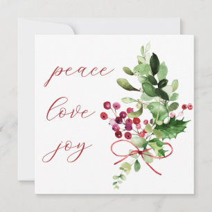 Cartes Pour Fêtes Annuelles Peace Love Joy Holly Berry Red