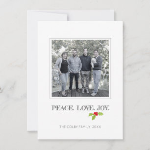 Cartes Pour Fêtes Annuelles Peace Love Joy Holly Joyeux Noël Holiday Photo