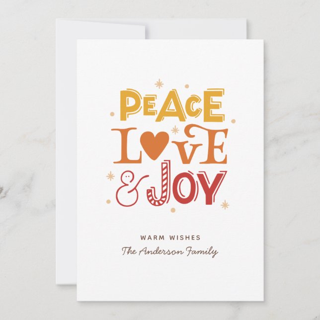 Cartes Pour Fêtes Annuelles Peace Love Joy. Jolie lettre d'hiver de Noël (Devant)