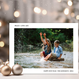 Cartes Pour Fêtes Annuelles PEACE LOVE JOY Moderne Typographie Noire Minimalis