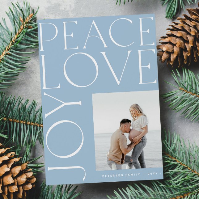 Cartes Pour Fêtes Annuelles Peace Love Joy photo bleu blanc Noël (Créateur téléchargé)