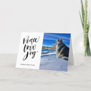 Cartes Pour Fêtes Annuelles Peace Love Joy Photo de script moderne du Nouvel