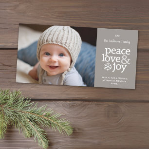 Cartes Pour Fêtes Annuelles Peace Love Joy - Photo moderne - Taupe