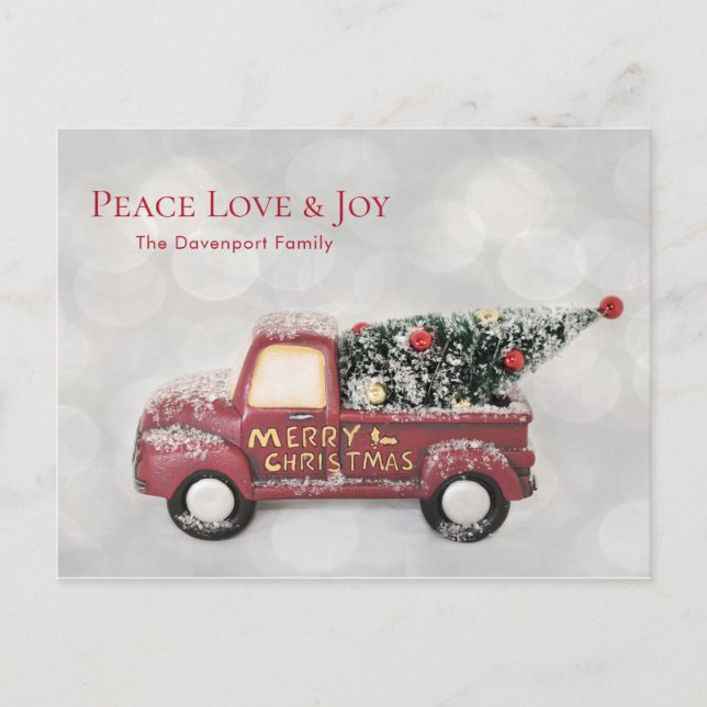 Cartes Pour Fêtes Annuelles Peace Love & Joy Red Toy Livraison de camions (Devant)