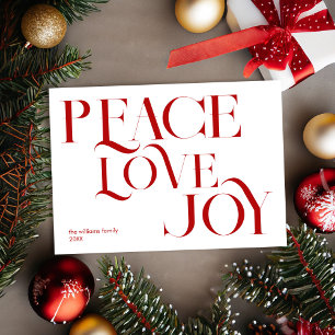 Cartes Pour Fêtes Annuelles Peace Love Joy Red White Elegant Noël