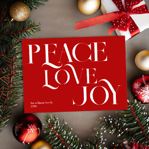 Cartes Pour Fêtes Annuelles Peace Love Joy Red White Elegant Noël