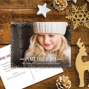 Cartes Pour Fêtes Annuelles Peace Love Joy Script Photo personnalisée Points C