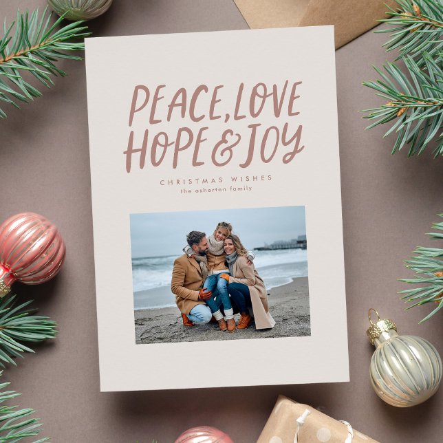 Cartes Pour Fêtes Annuelles Peace love joy simple neutre photo de Noël (Créateur téléchargé)