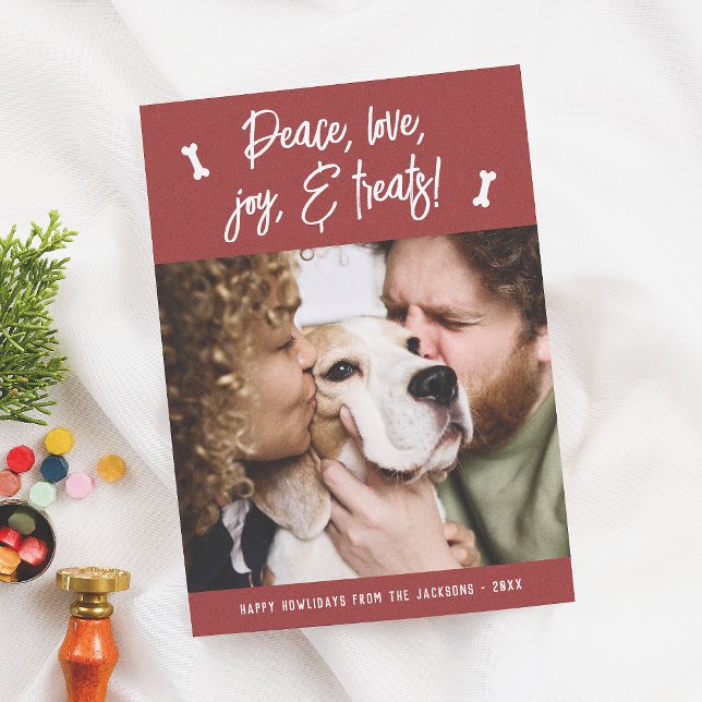 Cartes Pour Fêtes Annuelles Peace Love Joy Traite Chien Christmas Holiday Phot (Créateur téléchargé)