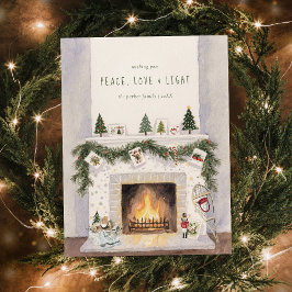 Cartes Pour Fêtes Annuelles Peace, Love & Light | Christmas Fireplace Photo